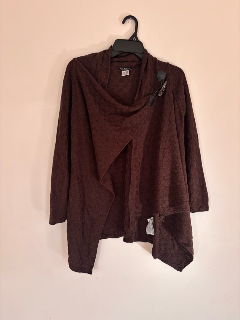 Venus Brown Draped Cardigan XS Asymmetrical Shrug